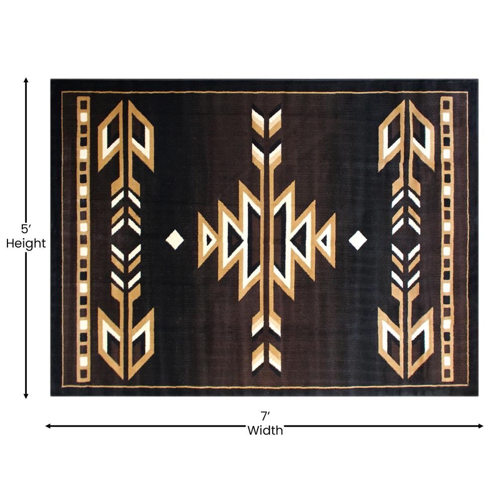 Southwestern 5' x 7' Brown Area Rug - Olefin Accent Rug with Jute Backing