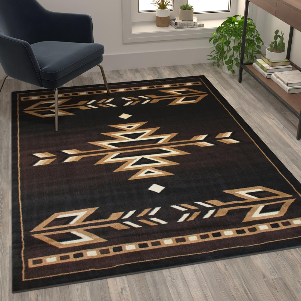 Southwestern 5' x 7' Brown Area Rug - Olefin Accent Rug with Jute Backing