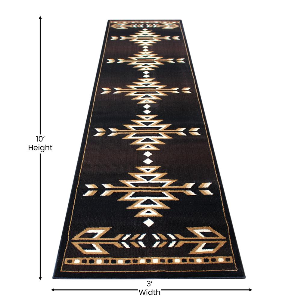 Southwestern 3' x 10' Brown Area Rug - Olefin Accent Rug with Jute Backing