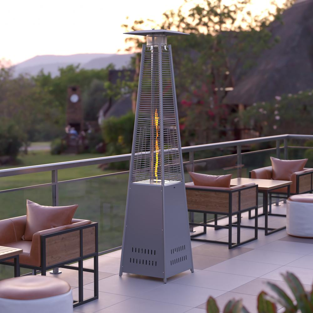 Patio Heating-Silver Stainless Steel Pyramid with Wheels