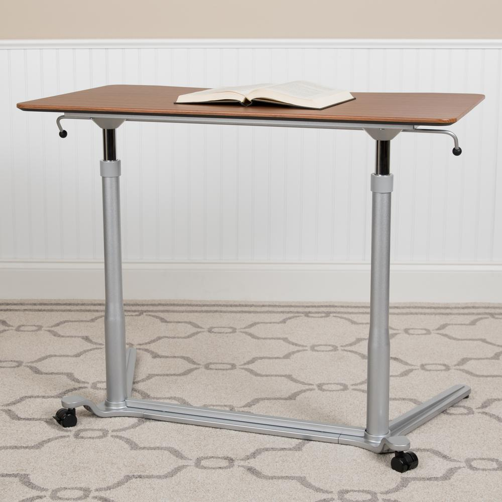 Sit-Down, Stand-Up Cherry Computer Desk with 37.375"W Top (Range 29" - 40.75")