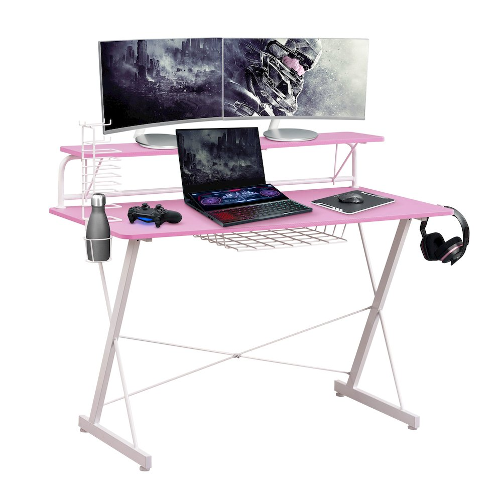 Techni Sport TS-200 Carbon Computer Gaming Desk with Shelving, Black