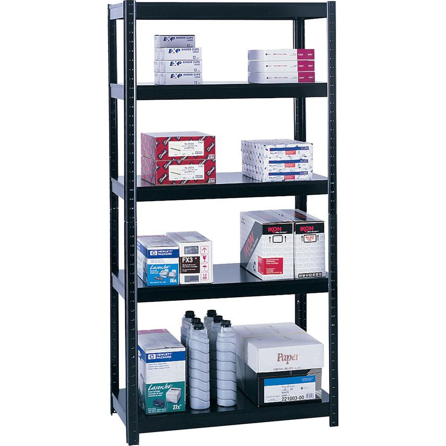 Safco Boltless Steel Shelving - 36" x 18" x 72" - 5 x Shelf(ves) - 1000 lb Load Capacity - Durable - Black - Powder Coated - Assembly Required