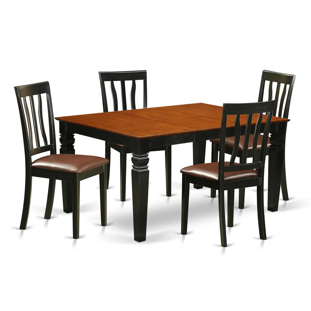 5  Pc  Dinette  set  with  a  Dinning  Table  and  4  Leather  Dining  Chairs  in  Black