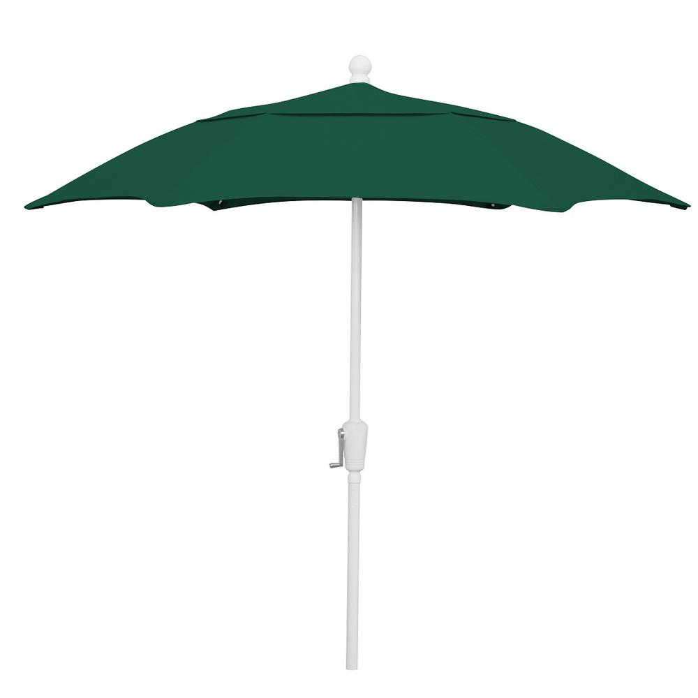 7.5' Hex Home Patio  Umbrella 6 Rib Crank White with Forest Green spun acrylic canopy