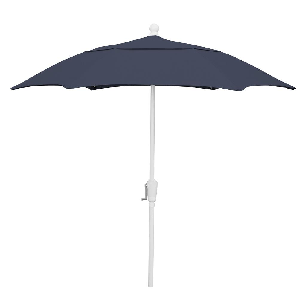 7.5' Hex Home Patio  Umbrella 6 Rib Crank White with Navy Blue spun acrylic canopy