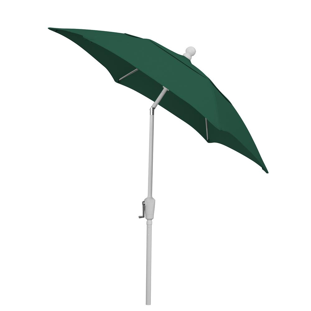 7.5' Hex Home Patio Tilt Umbrella 6 Rib Crank White with Forest Green spun acrylic canopy