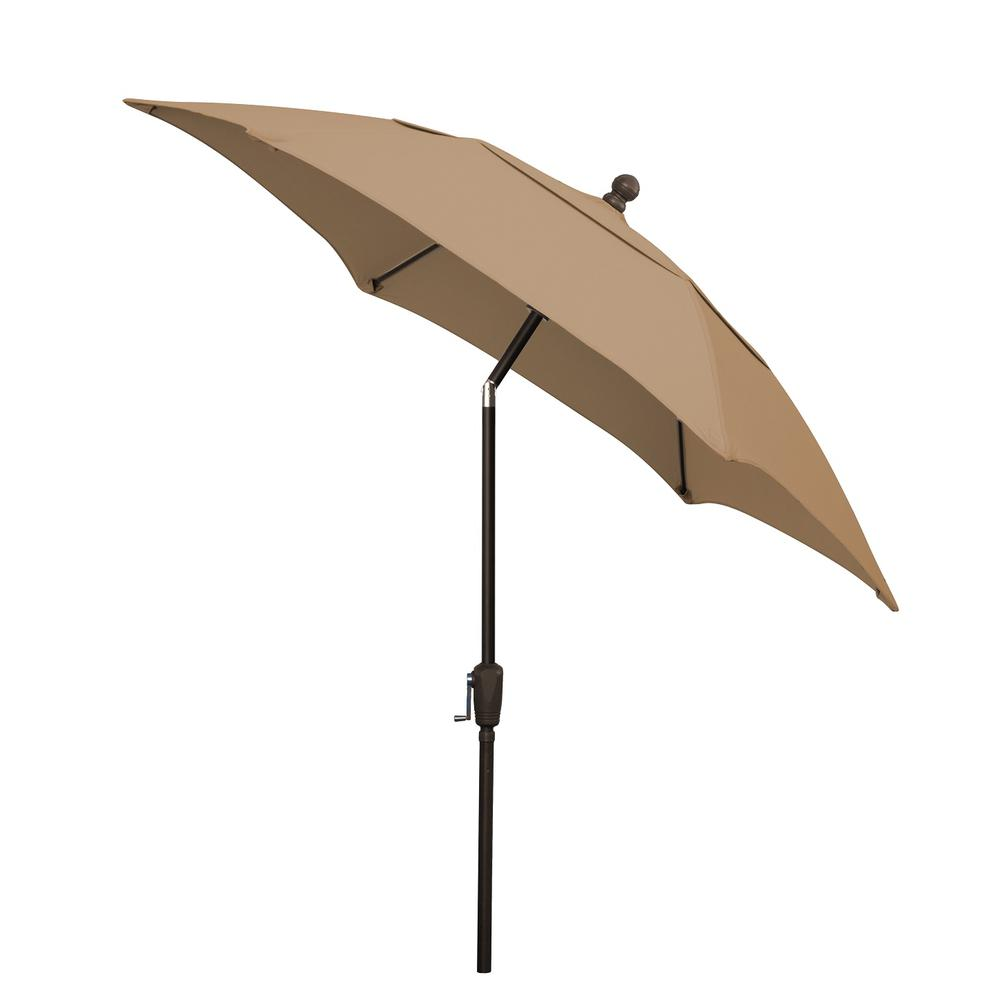 7.5' Hex Home Patio Tilt Umbrella 6 Rib Crank Champagne Bronze with Beige Spun Acrylic Canopy