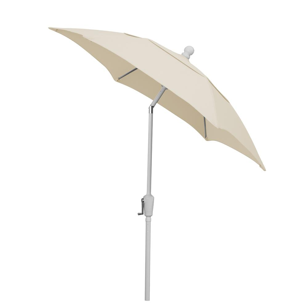 7.5' Hex Home Patio Tilt Umbrella 6 Rib Crank White with Natural spun acrylic canopy