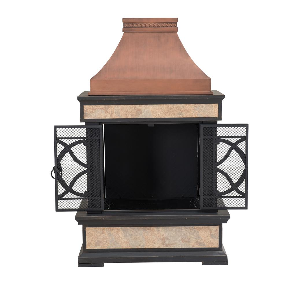 Smith Collection Outdoor Patio Wood Burning Steel Fireplace with Chimney