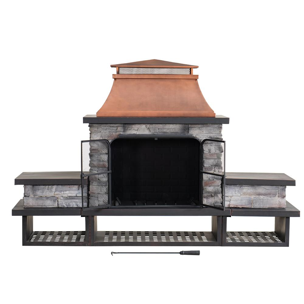 Sunjoy Outdoor Patio Wood Burning Fireplace with Steel Chimney