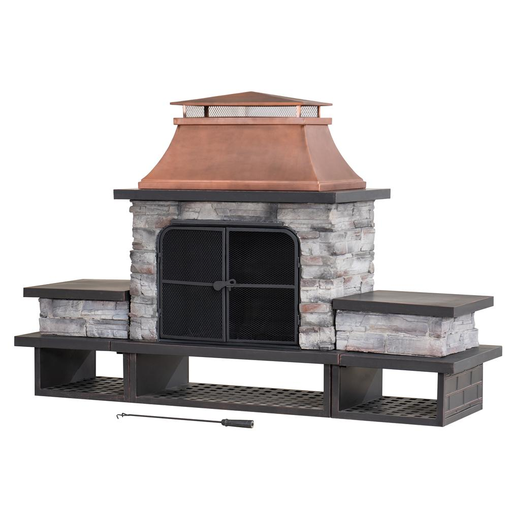 Sunjoy Outdoor Patio Wood Burning Fireplace with Steel Chimney