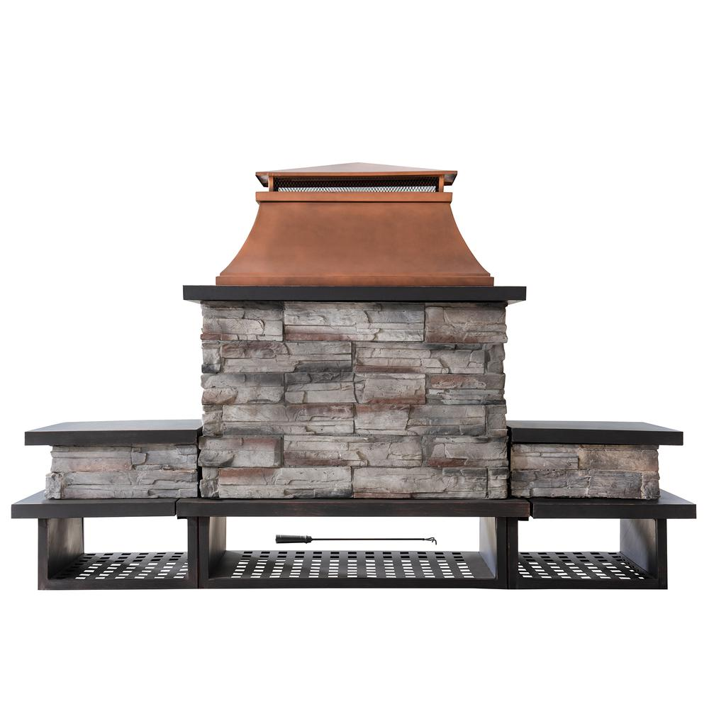 Sunjoy Outdoor Patio Wood Burning Fireplace with Steel Chimney