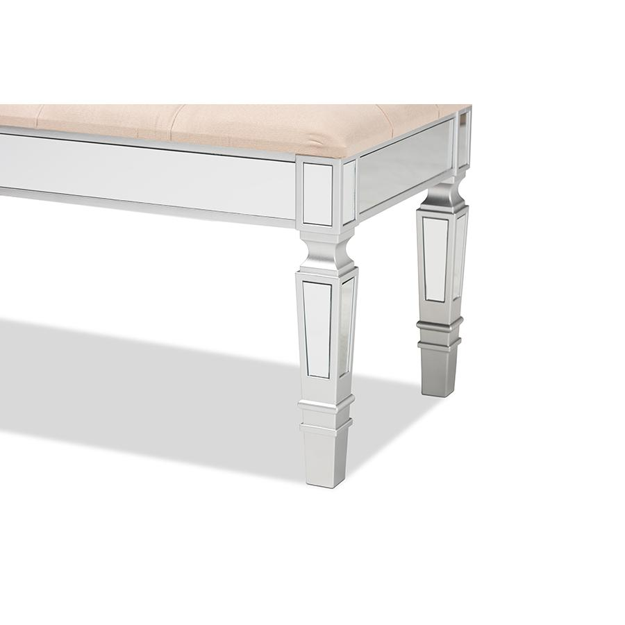 Glam and Luxe Beige Fabric Upholstered and Silver Finished Wood Accent Bench