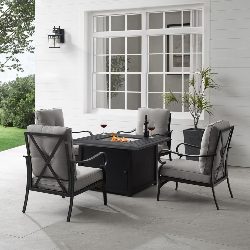 Dahlia 5Pc Outdoor Metal Conversation Set W/ Fire Table Taupe/Matte Black - Dante Fire Table & 4 Armchairs