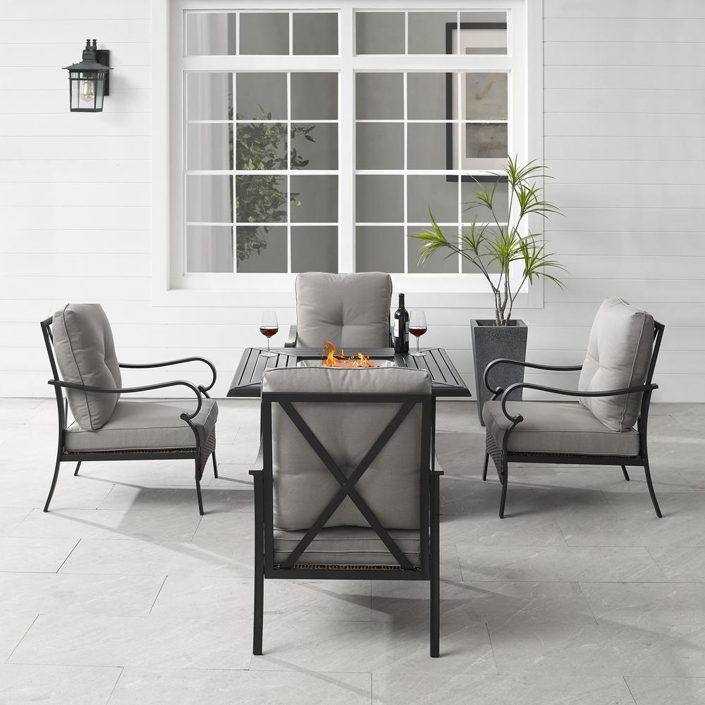 Dahlia 5Pc Outdoor Metal Conversation Set W/ Fire Table Taupe/Matte Black - Dante Fire Table & 4 Armchairs