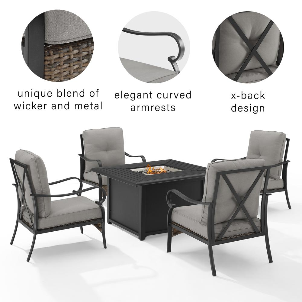 Dahlia 5Pc Outdoor Metal Conversation Set W/ Fire Table Taupe/Matte Black - Dante Fire Table & 4 Armchairs