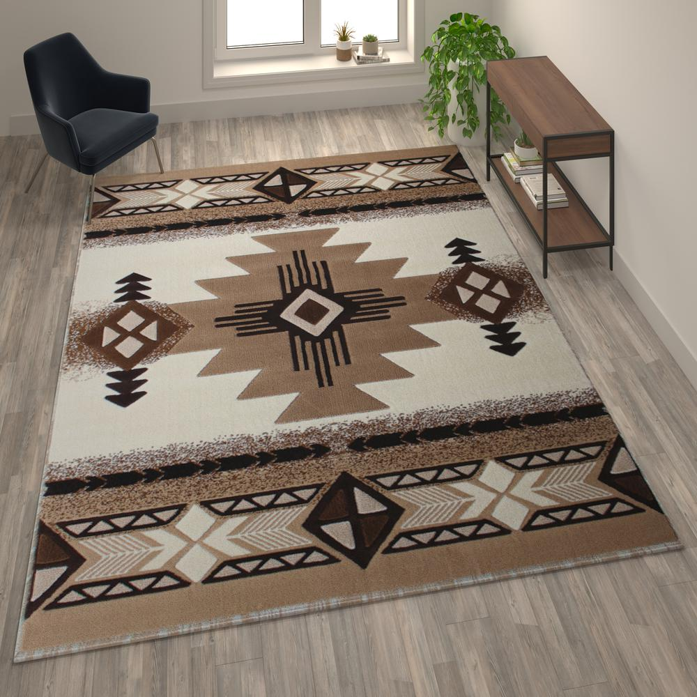 8' x 10' Ivory Traditional Southwestern Area Rug - Olefin Fibers