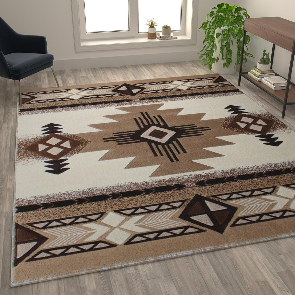 8' x 10' Ivory Traditional Southwestern Area Rug - Olefin Fibers