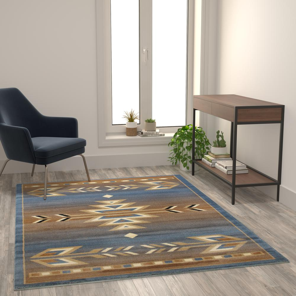 Southwestern 5' x 7' Blue Area Rug - Olefin Rug