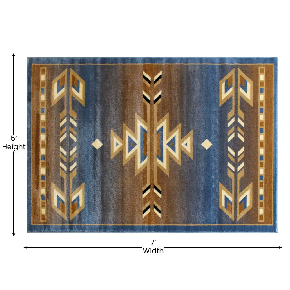 Southwestern 5' x 7' Blue Area Rug - Olefin Rug