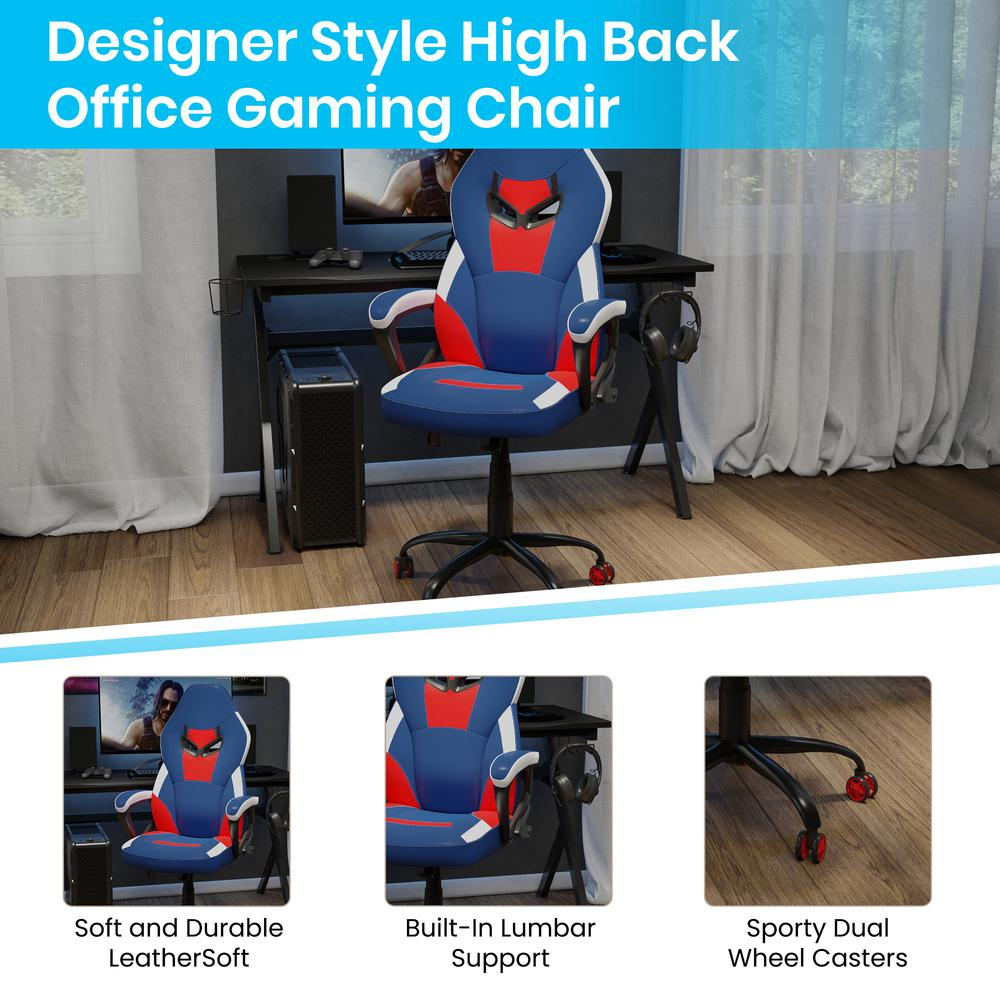 Computer Chair - Red, Blue Gaming Chair - 360° Swivel - Red Dual Wheel Casters