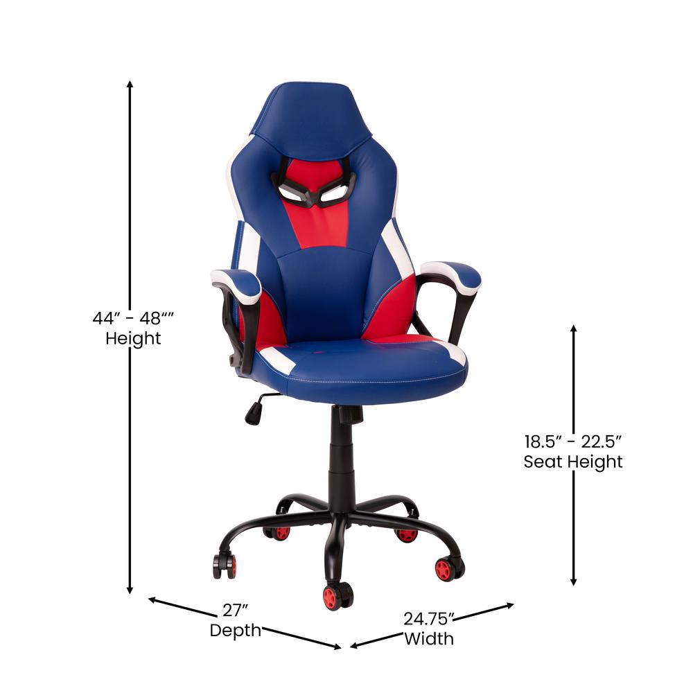 Computer Chair - Red, Blue Gaming Chair - 360° Swivel - Red Dual Wheel Casters