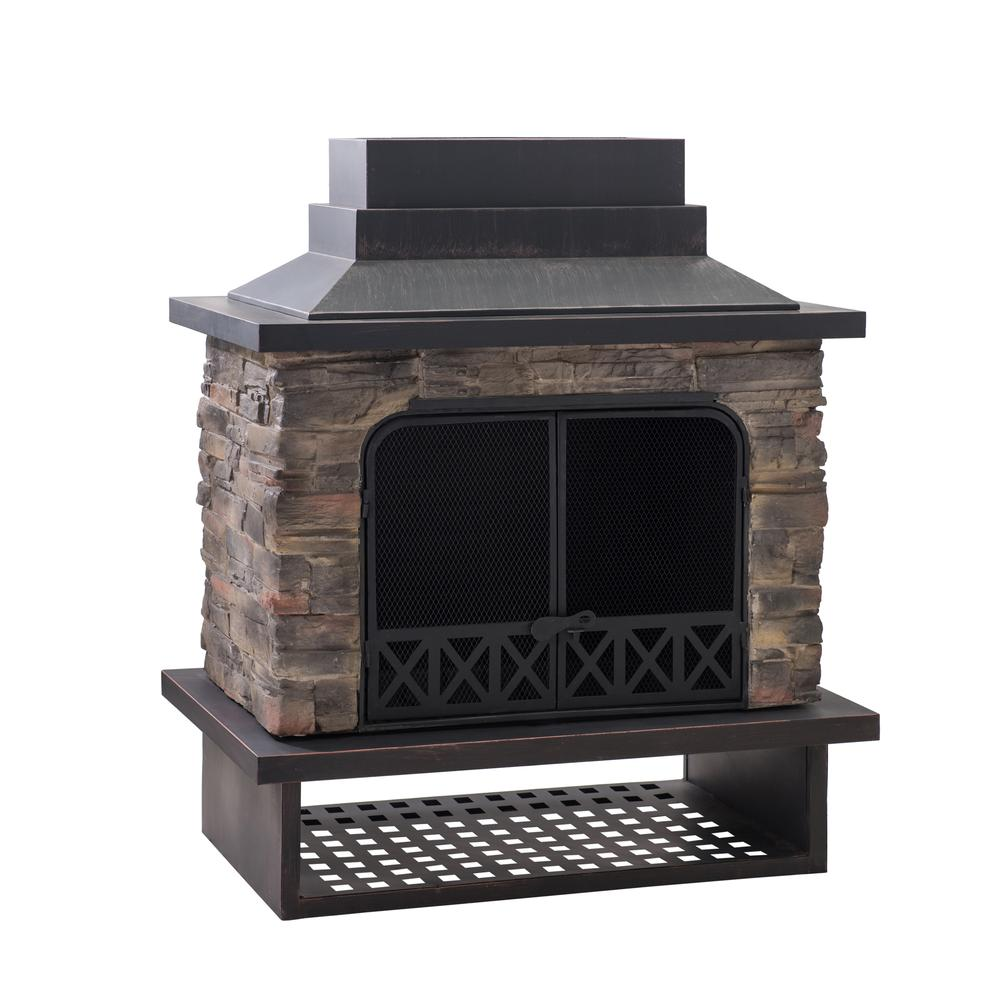 Sunjoy Patio Heavy Duty Wood Burning Fireplace with Steel Chimney