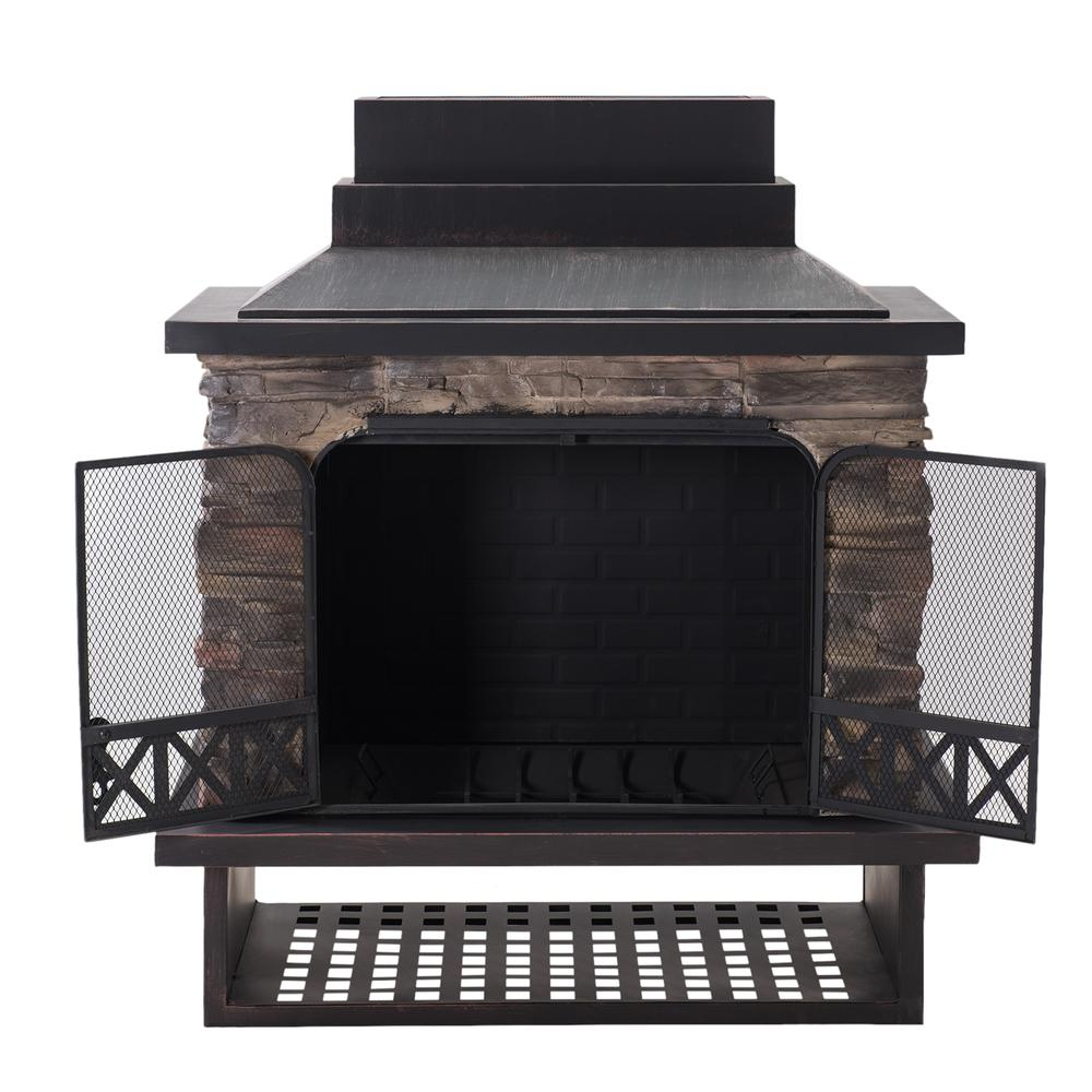 Sunjoy Patio Heavy Duty Wood Burning Fireplace with Steel Chimney