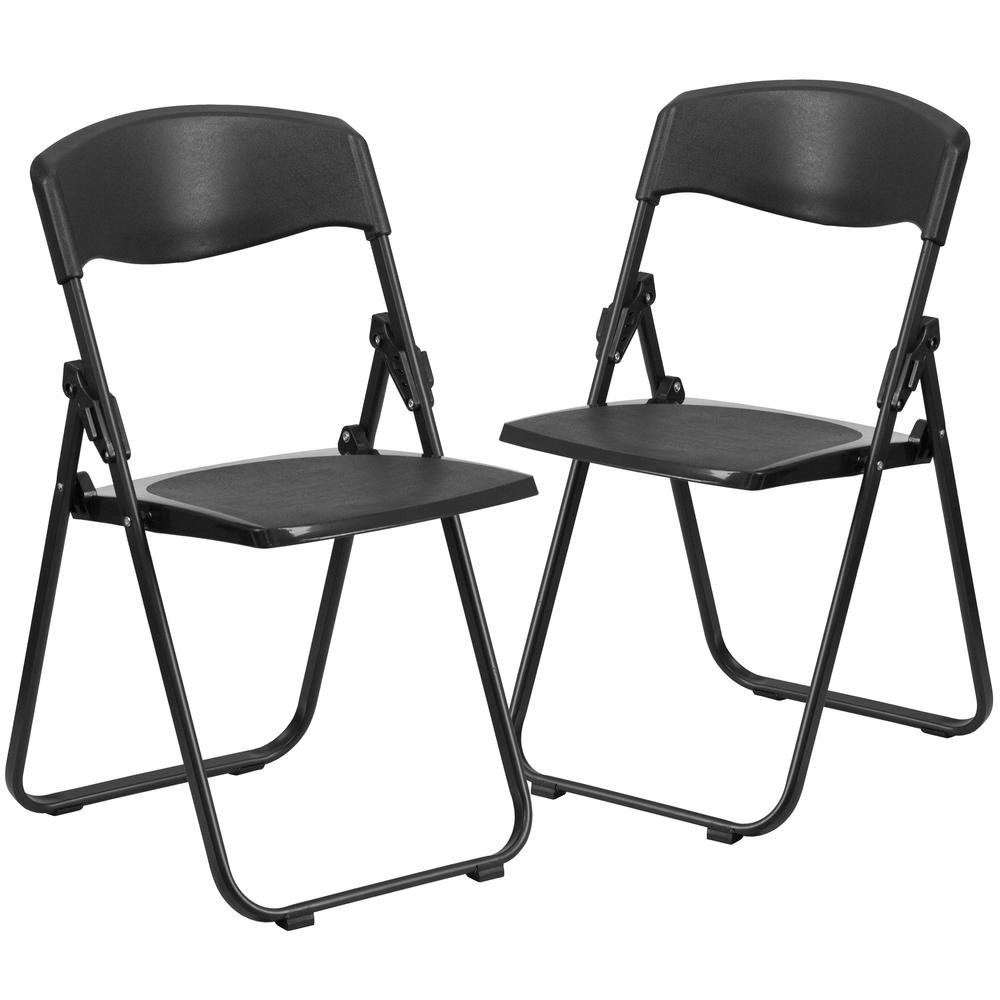 2 Pack 500 lb. Capacity Heavy Duty Black Plastic Folding Chair