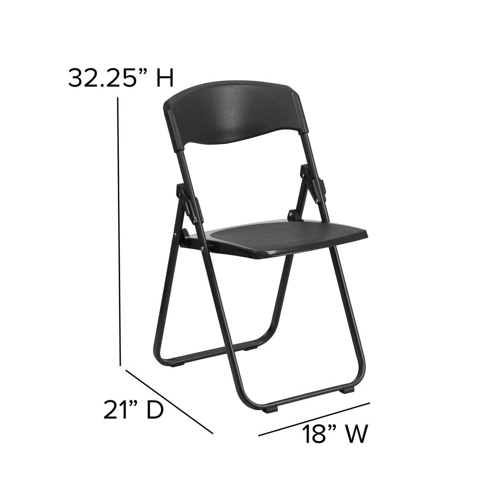 2 Pack 500 lb. Capacity Heavy Duty Black Plastic Folding Chair