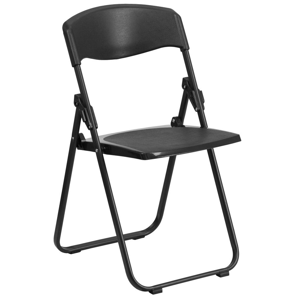 2 Pack 500 lb. Capacity Heavy Duty Black Plastic Folding Chair