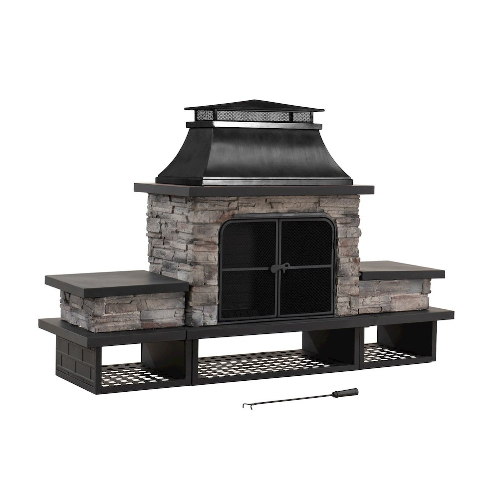 Sunjoy Outdoor Patio Wood Burning Fireplace with Steel Chimney