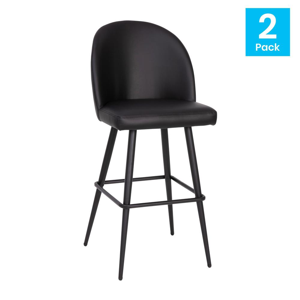 30" High Back Armless Barstools, Black LeatherSoft-Set of 2