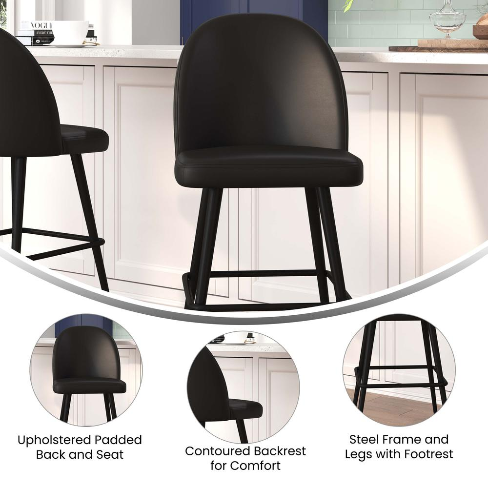 30" High Back Armless Barstools, Black LeatherSoft-Set of 2