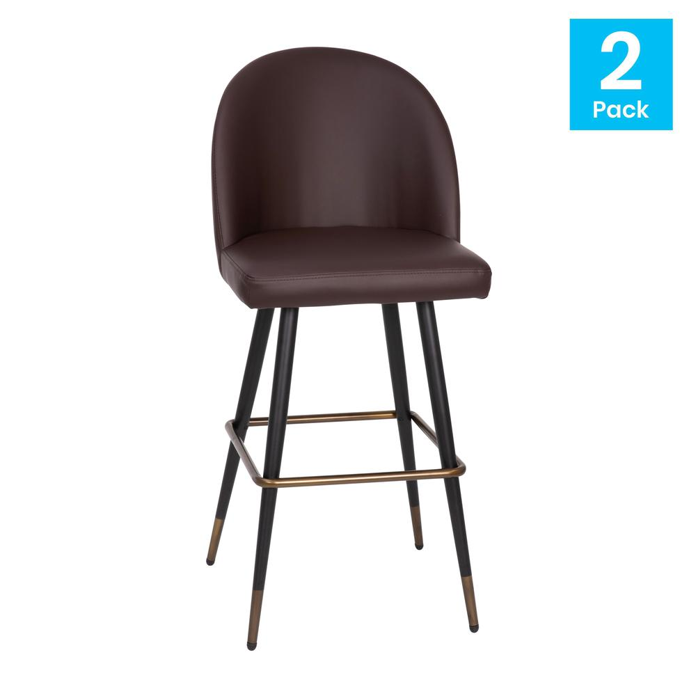 30" High Back Armless Barstools, Brown LeatherSoft-Set of 2