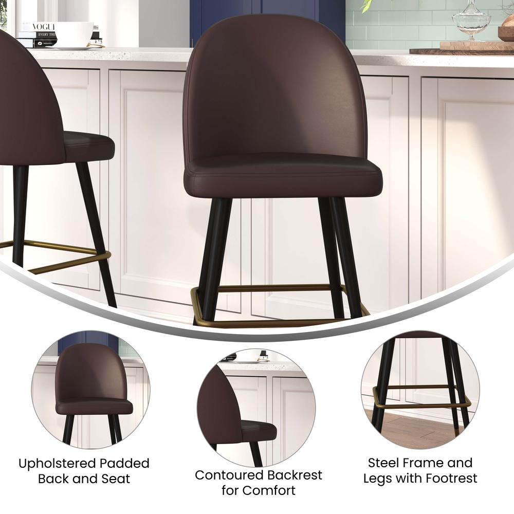 30" High Back Armless Barstools, Brown LeatherSoft-Set of 2