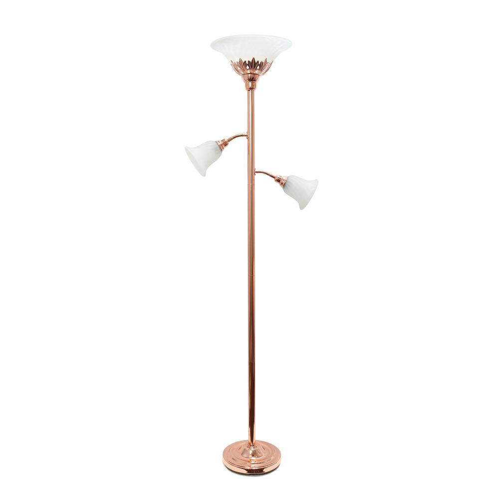 Torchiere Floor Lamp with 2 Reading Lights and Scalloped Glass Shades