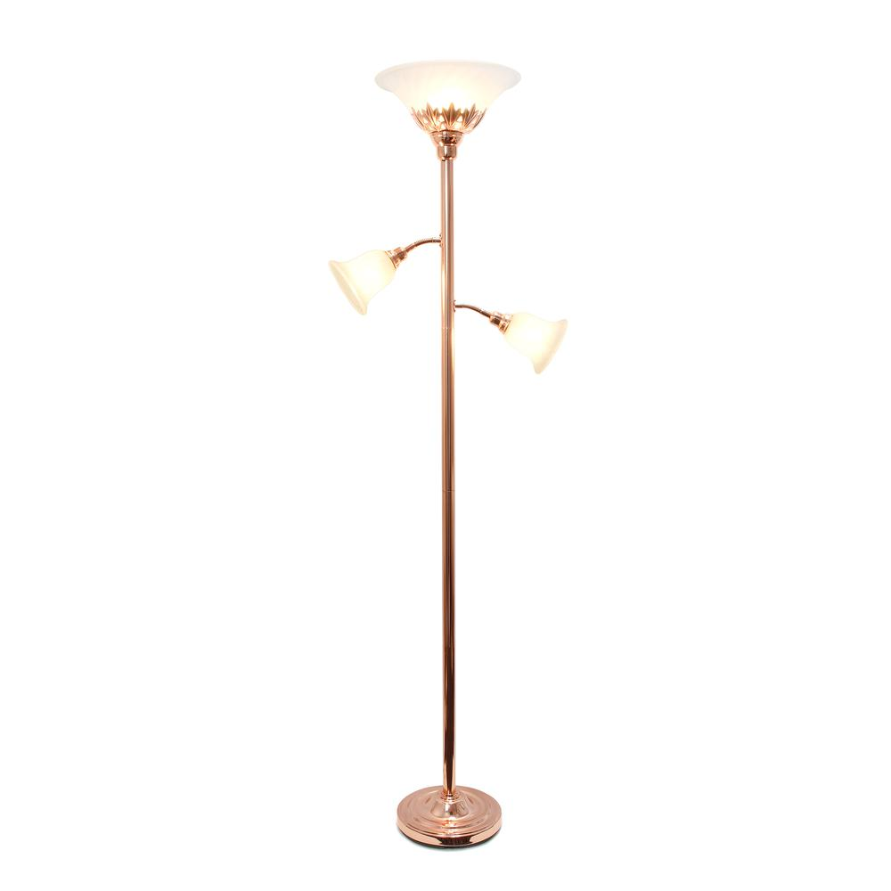 Torchiere Floor Lamp with 2 Reading Lights and Scalloped Glass Shades