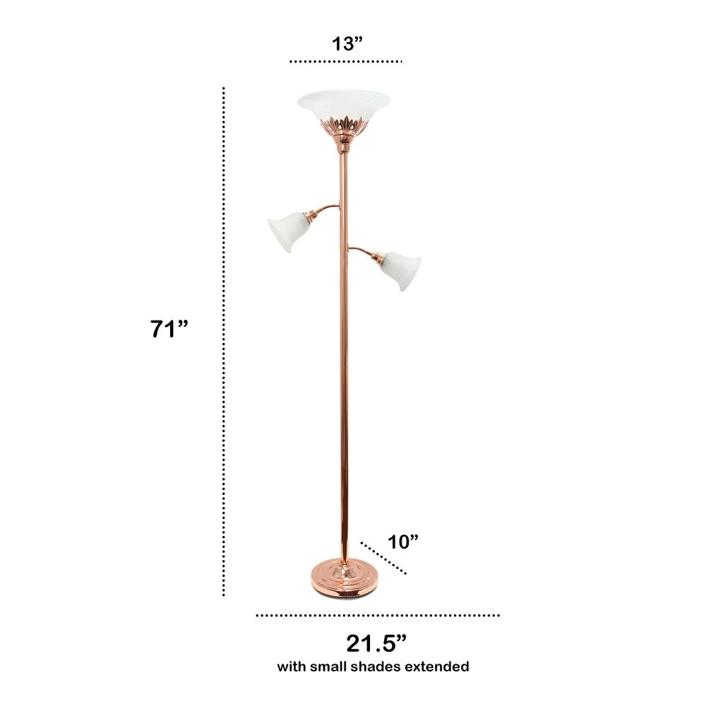 Torchiere Floor Lamp with 2 Reading Lights and Scalloped Glass Shades