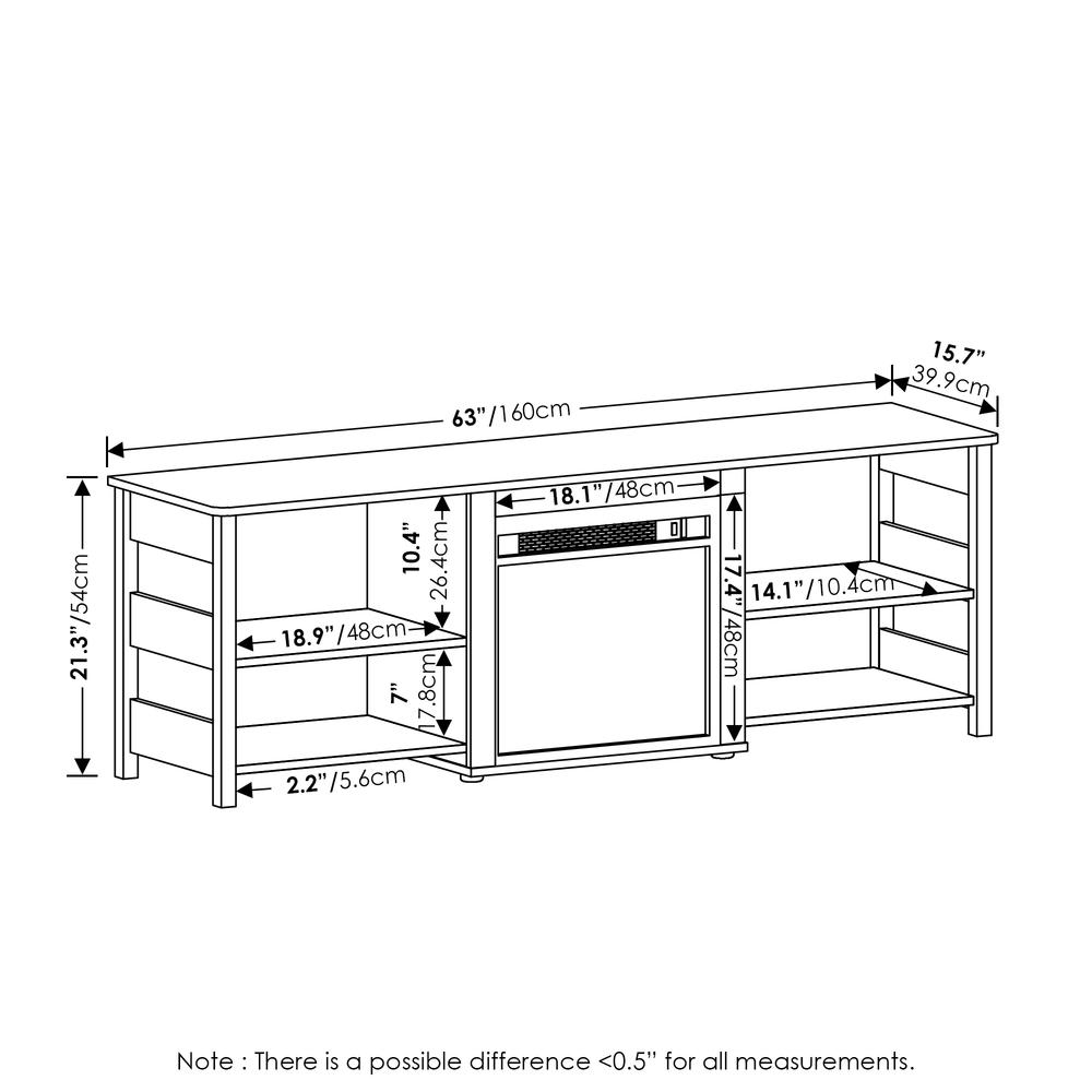 Furinno Classic 70 Inch TV Stand with Fireplace- Americano