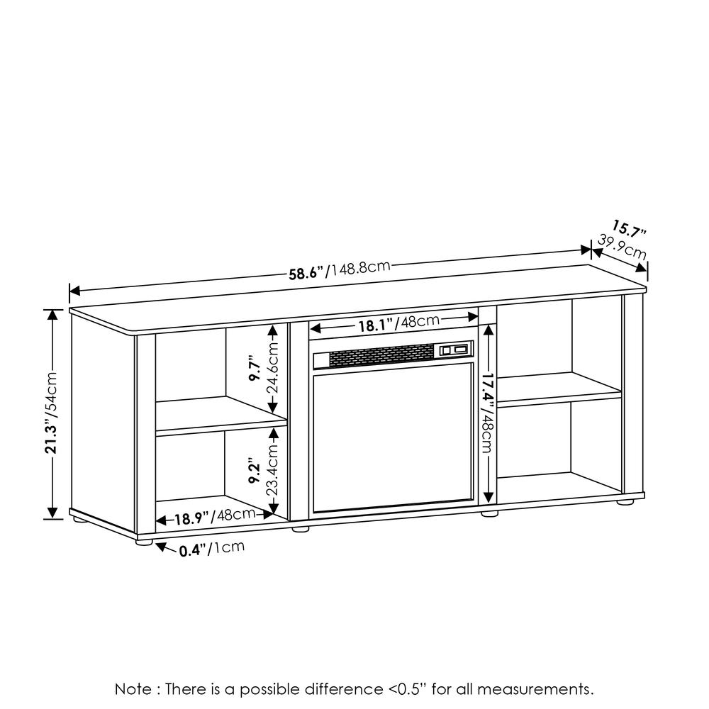 Furinno Classic 60 Inch TV Stand with Fireplace, Americano