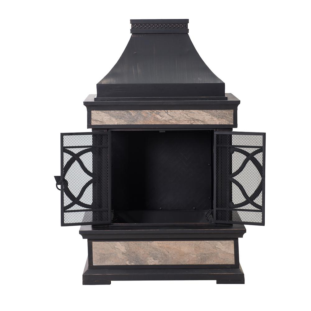 Smith Collection Outdoor Patio Wood Burning Steel Fireplace with Chimney