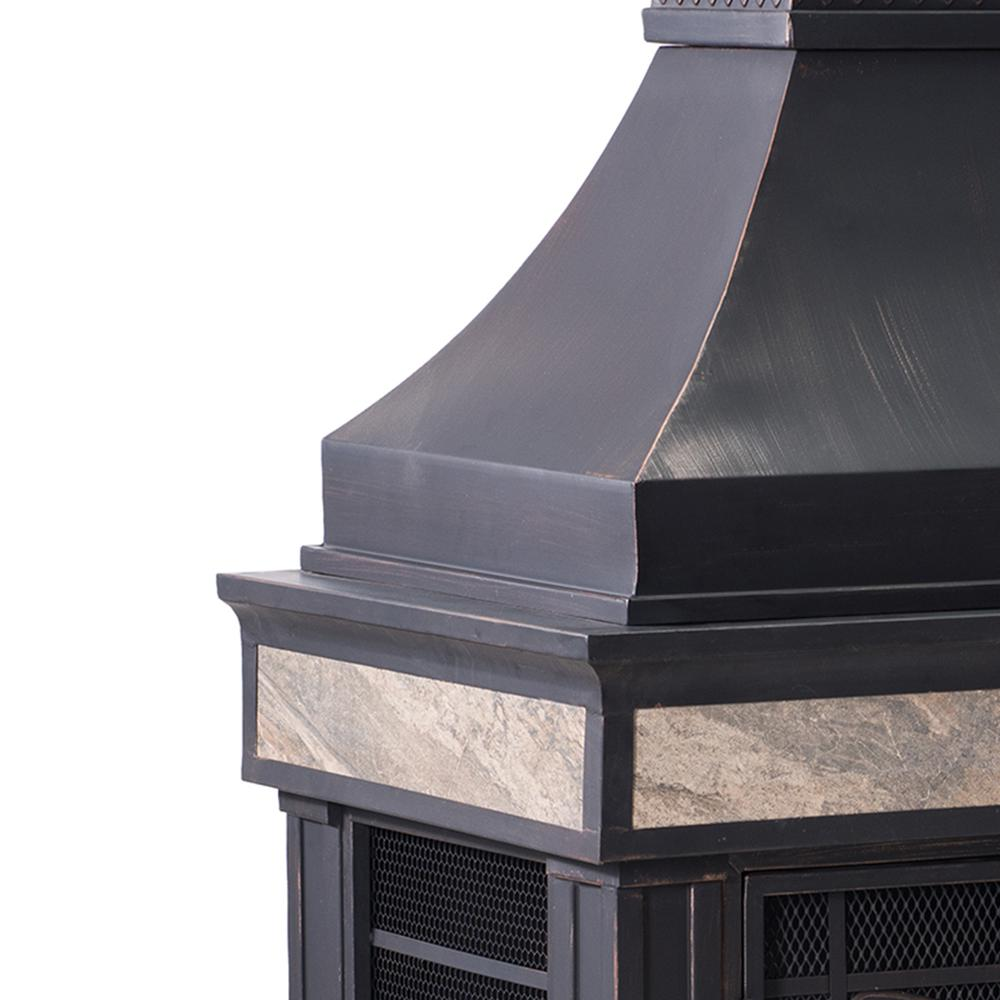 Smith Collection Outdoor Patio Wood Burning Steel Fireplace with Chimney