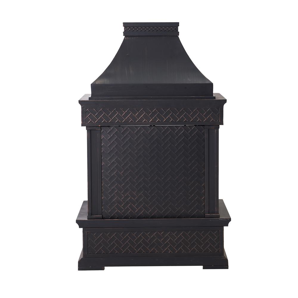 Smith Collection Outdoor Patio Wood Burning Steel Fireplace with Chimney