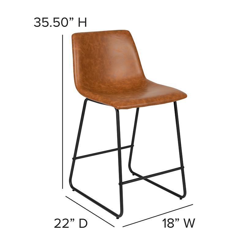 24 Inch LeatherSoft Counter Height Barstools in Light Brown, Set of 2